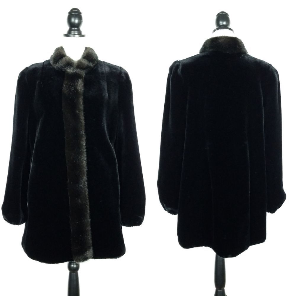 Vintage Black Brown Faux Fur Long Sleeve Chunky Coat